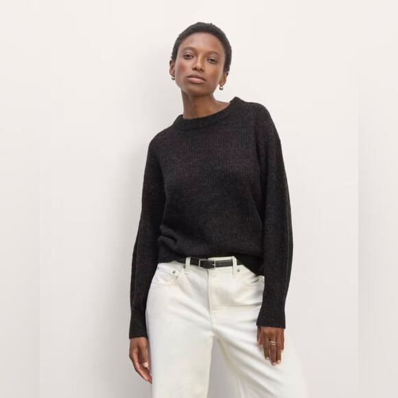 Everlane The Cocoon Crew in Alpaca Heather Black Crewneck Sweater NWT Size XS - Picture 1 of 9